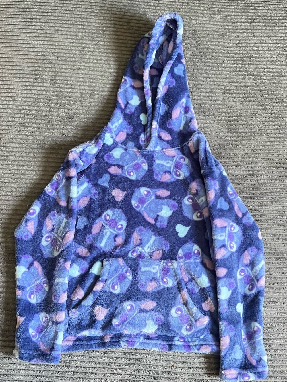 Disney Blue Stitch Soft Plush Hoodie Pullover Youth Girls Medium Sweater